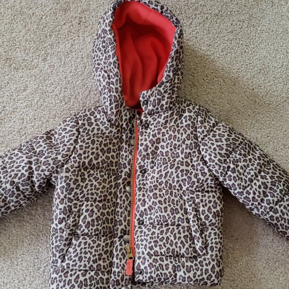 GUC 18mos girls leopard print puffer coat with hoo